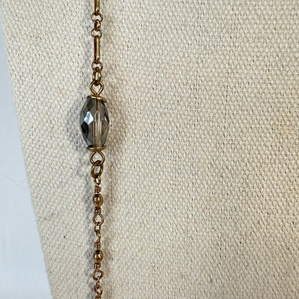Long Faceted Glass Bead Station Necklace Gold Tone Layering Piece - Picture 5 of 9